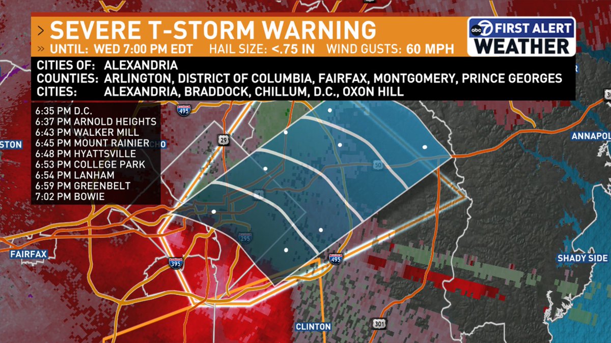 jordanevanswx's tweet image. Wind gusts up to 60 mph coming into DC now. Severe T-Storm Warning in effect until 7 p.m. @7NewsDC