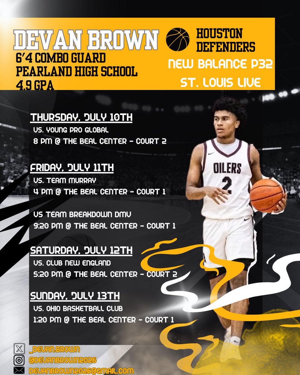 Devan Brown #2 (@devanbrown2026) on Twitter photo Hey coaches, hereβs my schedule for the upcoming New Balance P32 live period in St. Louis @ The Bradley center #ready2compete Hey coaches, hereβs my schedule for the upcoming New Balance P32 live period in St. Louis @ The Bradley center #ready2compete