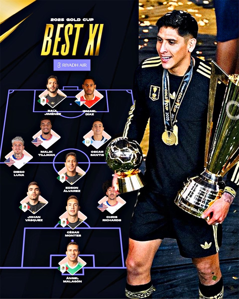🌟🇲🇽 FIVE Mexicans have been named to the 2025 Gold Cup TEAM OF THE TOURNAMENT! 

Raul Jimenez, Edson Alvarez, Johan Vasquez, Cesar Montes and Luis Malagon. 🏆❤️‍🔥🤩