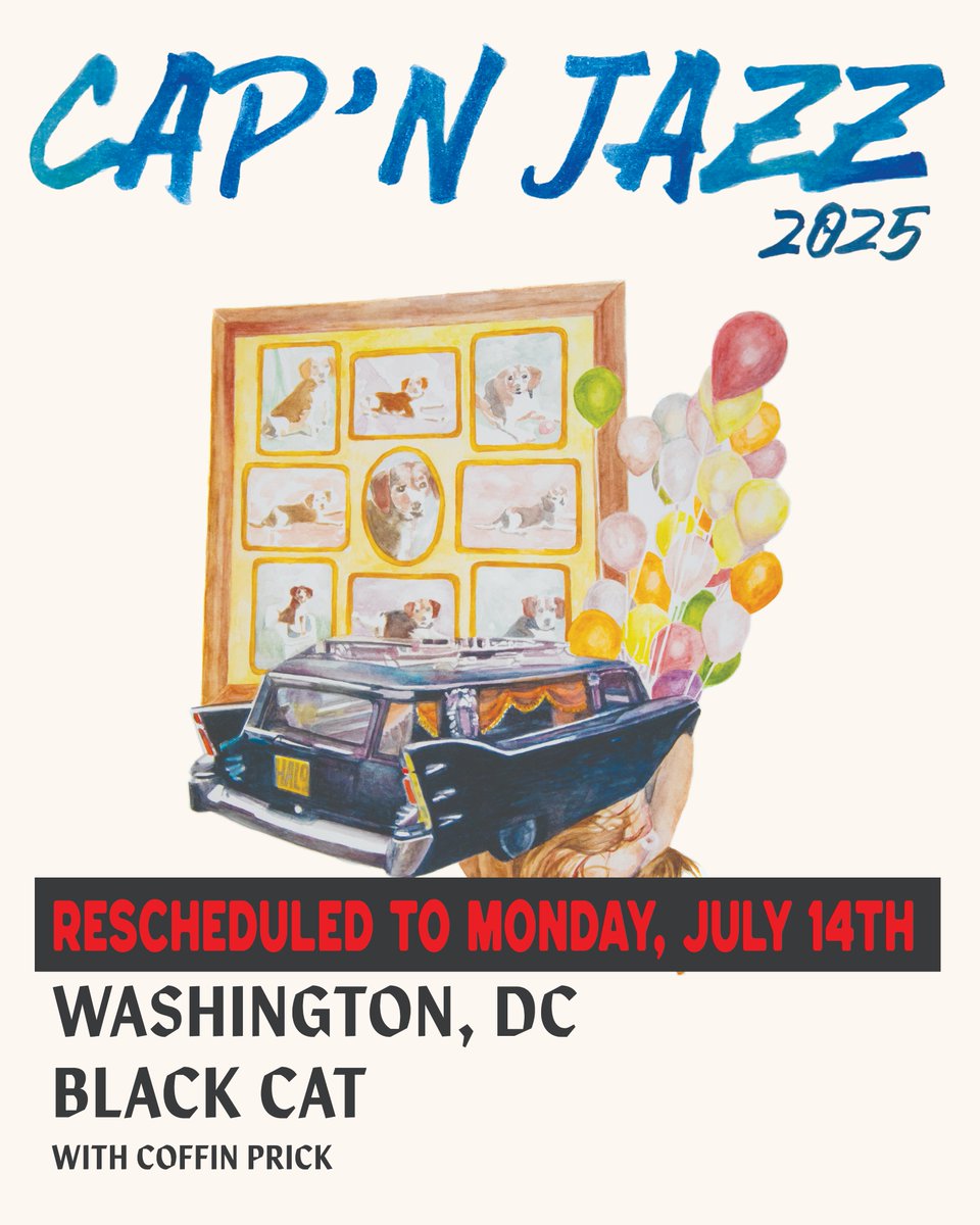 Black Cat (@blackcatdc) on Twitter photo Tonight's Cap'n Jazz show with Coffin Prick has been rescheduled to this Monday, July 14th. All current tickets will be honored. If you'd like to request a refund, e-mail info@blackcatdc.com. Tonight's Cap'n Jazz show with Coffin Prick has been rescheduled to this Monday, July 14th. All current tickets will be honored. If you'd like to request a refund, e-mail info@blackcatdc.com.