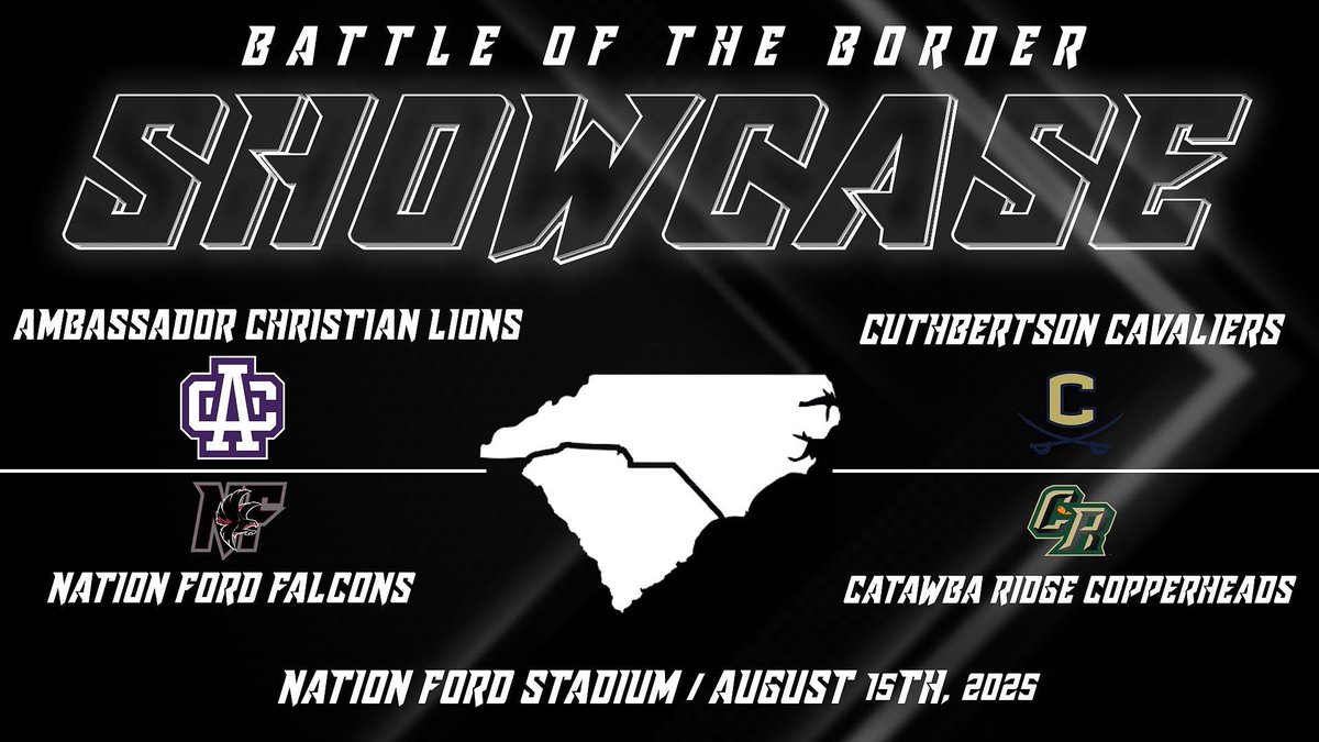 Excited to be a part of the 1st annual 'Battle of the Border Showcase'.  North Carolina vs South Carolina on August 15!  We'll tee it up against Nation's Ford HS!  Mark your calendars and join us for an exiting Friday night in South Carolina!  
Chase the Lion!