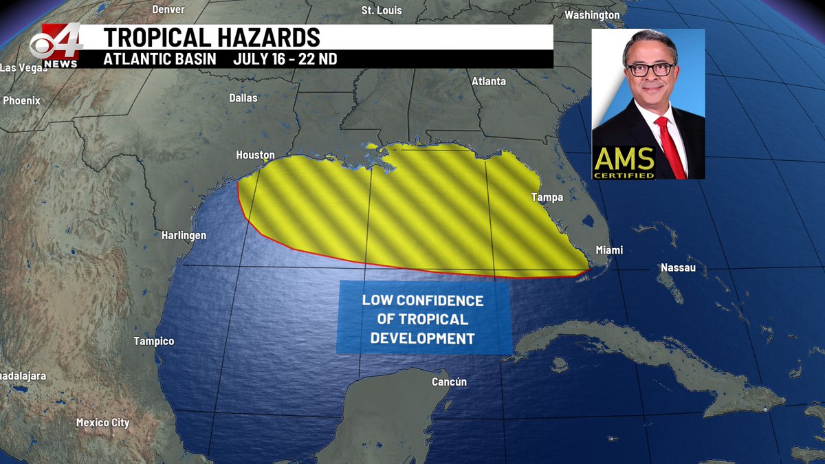 BryanHaleCBS4's tweet image. Very little development is expected the next couple of weeks, only a low potential for tropical development in the Gulf July 16th - 22nd.
#rgv #rgvwx #txwx