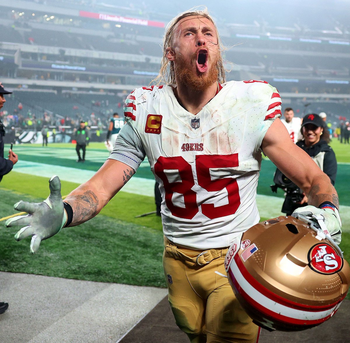 George Kittle is insane

a YAC demon &amp; not slowing down

his YAC/rec rank among TEs:

2024: #2, age 31 (6.7)
2023: #1, age 30 (7.4)
2022: #2, age 29 (6.4)
2021: #3, age 28 (6.3)
2020: #1, age 27 (6.2)
2019: #2, age 26 (7.1)
2018: #1, age 25 (9.9)
2017: #2, age 24 (6.3)*

*rookie
