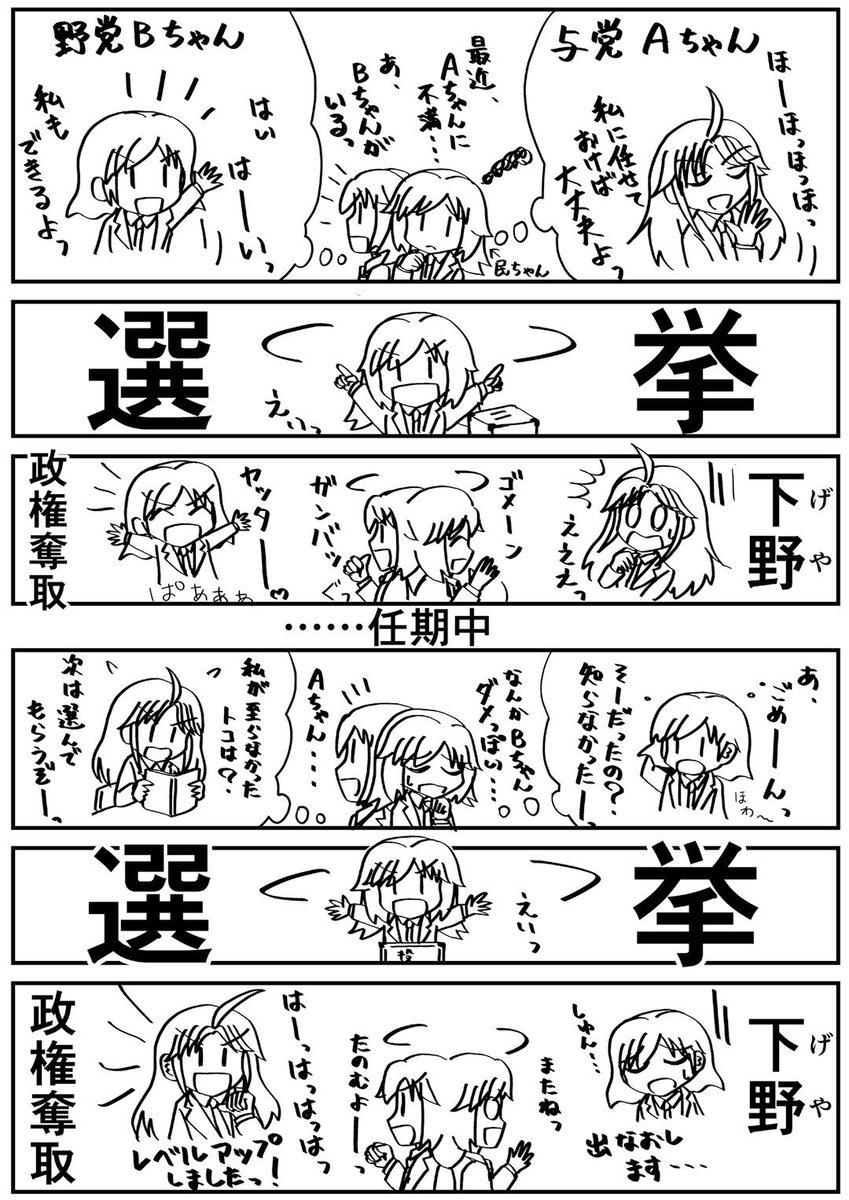 民主政治ってのはこの繰り返しで切磋琢磨しながら国民の生活を向上させていくのが理想なんだよなぁ…。 