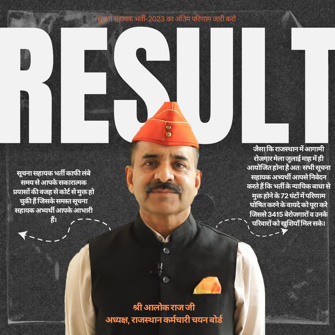 Dharma143Sharma's tweet image. माननीय श्री 
@alokrajRSSB
 जी
अगर आप कृपापूर्वक IA भर्ती का #IA_FINAL_RESULT  शीघ्र जारी कर दें तो 25 जुलाई को आयोजित होने वाले रोजगार मेले में इस भर्ती से जुड़े 3415 पीड़ित अभ्यर्थियों को नियुक्ति पत्र मिल सकता है
आपसे निवेदन है कि समय की महत्ता को देखते हुए सकारात्मक निर्णय लें