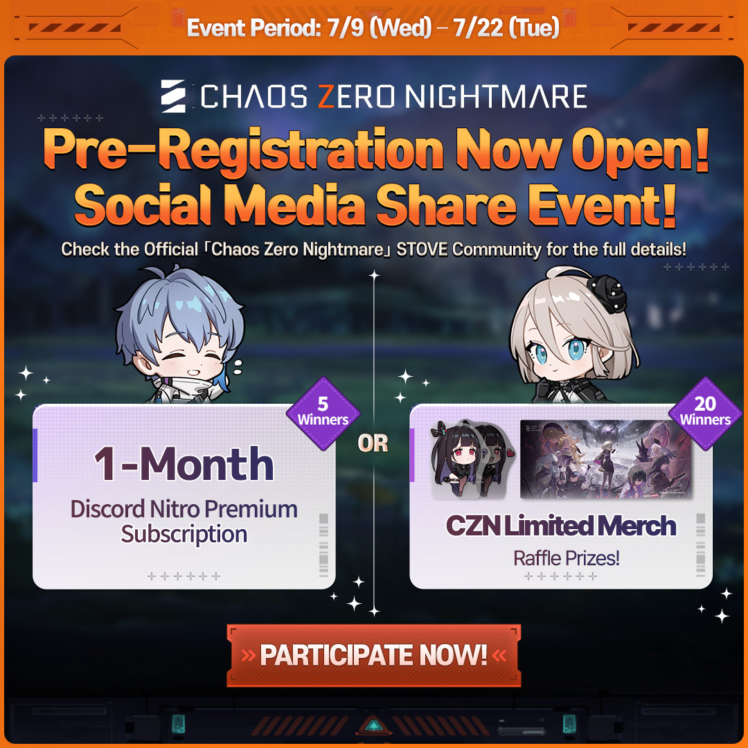 CZN_Official_EN's tweet image. ◤Pre-Registration News -
Social Media Share Event◢
Pre-registration is now available!
Share the pre-registration page link and the required hashtags from the official community on STOVE to your social media account to be entered into a draw!
25 lucky participants will…