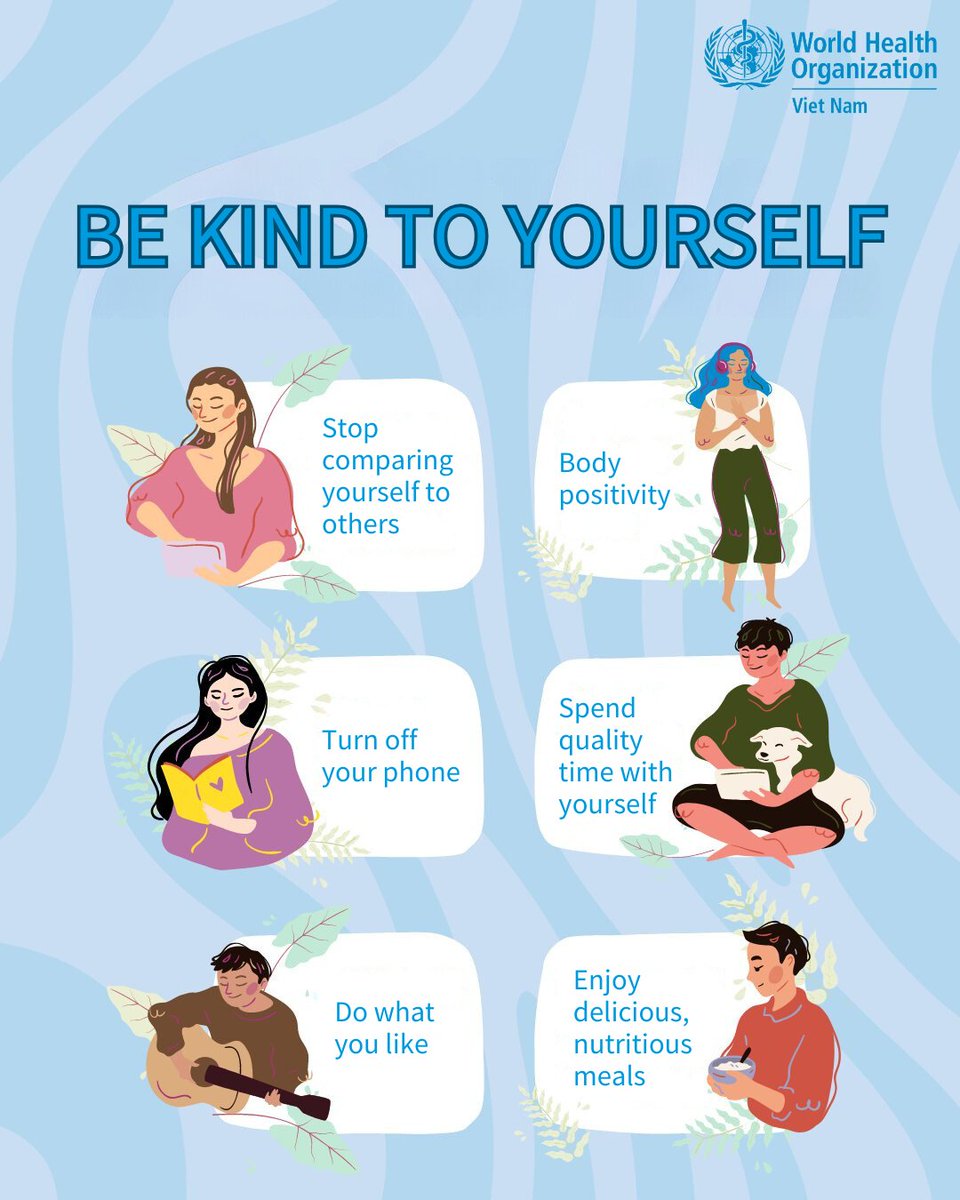 WHOVietnam's tweet image. 💓 To be able to show love and care to those around you, you need to be loving, compassionate and kind to yourself as well.
🫰 Self-love is never selfish! #MentalHealth
