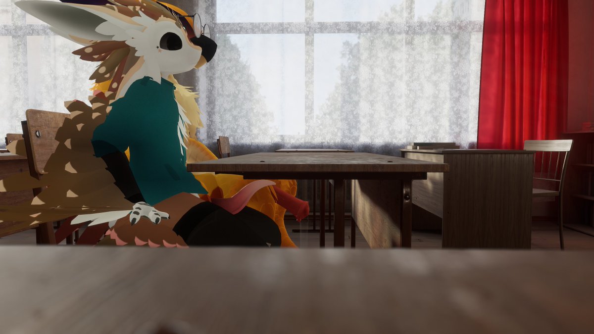 A seat at the desk 

Featuring the handsome <a href="/Blackstar2022/">Star</a> 

Might not be all very present in this picture, but I love the composition! &lt;3 

#avali #nargacuga #furrynsfw #vrnsfw