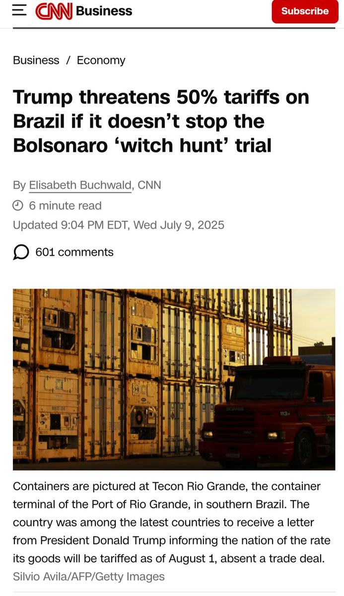🇧🇷🇺🇸BOLSONARO-BRICS💥
🔻Trump amenaza con aranceles del 50% a Brasil si no detiene el juicio por la “caza de brujas” contra Bolsonaro