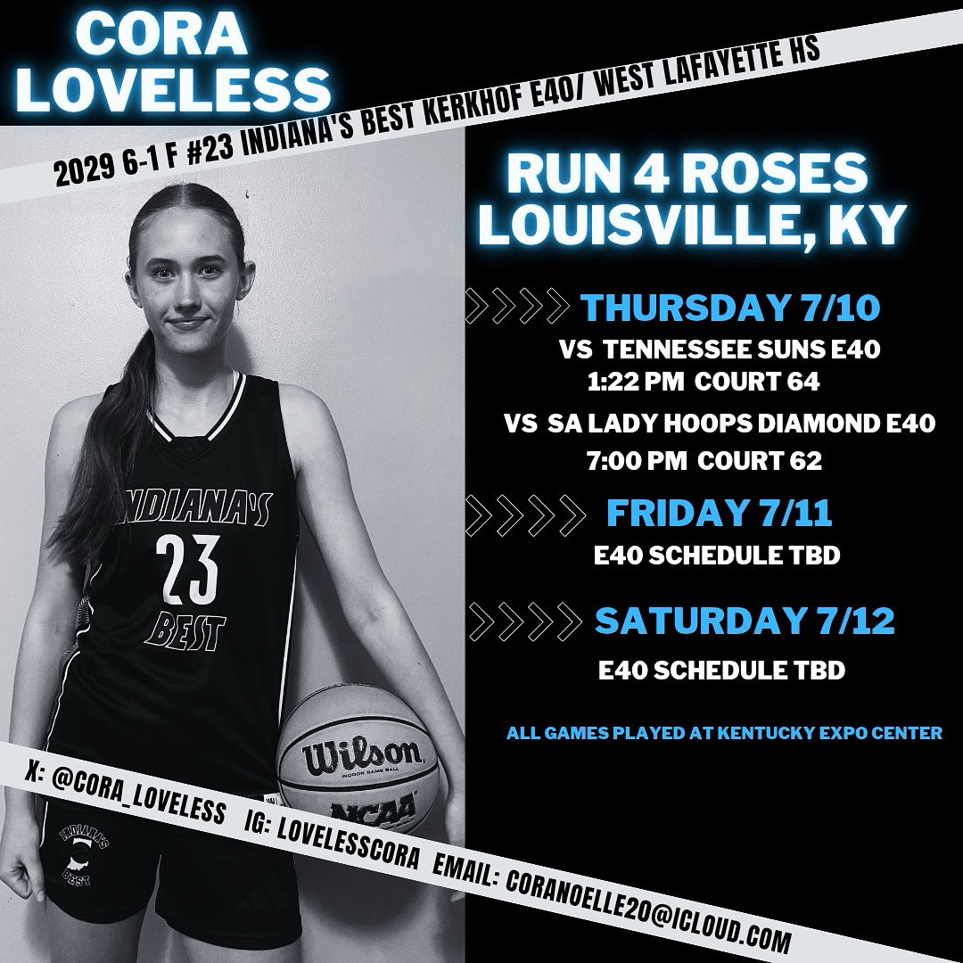 Cora Loveless (@cora_loveless) on Twitter photo Excited to get back on the court and compete with my team this July! First stop Run 4 🌹 <a href="/INBestBBall2029/">Indiana's Best Basketball 2029</a> <a href="/INBestBBall/">Indiana's Best BBall</a> <a href="/M14hoopsindy/">M14Hoops Indy</a> <a href="/WL_girlsbball/">WL Girls Basketball</a> <a href="/PGHIndiana/">Prep Girls Hoops Indiana</a> <a href="/coachbeckett/">IGBRR Hoops</a> <a href="/ProspectShowcse/">Prospect_ShowcaseWBB</a> <a href="/JrAllStarBB/">Jr. All-Star Girls Basketball</a> <a href="/ShaneLaflin/">Shane Laflin</a> <a href="/Elite40League/">Elite 40 League</a> <a href="/NE2K_Rich/">NE2K Rich</a> Excited to get back on the court and compete with my team this July! First stop Run 4 🌹 <a href="/INBestBBall2029/">Indiana's Best Basketball 2029</a> <a href="/INBestBBall/">Indiana's Best BBall</a> <a href="/M14hoopsindy/">M14Hoops Indy</a> <a href="/WL_girlsbball/">WL Girls Basketball</a> <a href="/PGHIndiana/">Prep Girls Hoops Indiana</a> <a href="/coachbeckett/">IGBRR Hoops</a> <a href="/ProspectShowcse/">Prospect_ShowcaseWBB</a> <a href="/JrAllStarBB/">Jr. All-Star Girls Basketball</a> <a href="/ShaneLaflin/">Shane Laflin</a> <a href="/Elite40League/">Elite 40 League</a> <a href="/NE2K_Rich/">NE2K Rich</a>