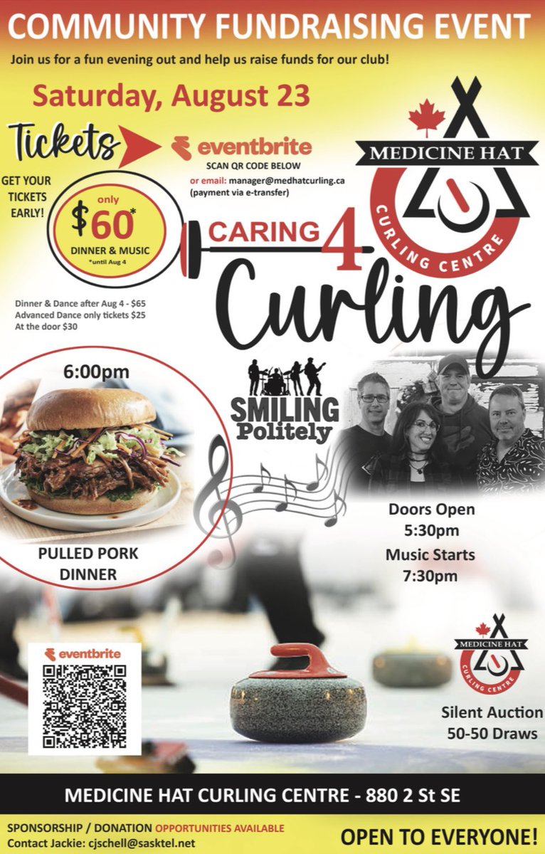 We are pleased to announce our Annual Caring 4 Curling Fundraiser will be on August 23rd at RME PLACE. Pulled Pork Dinner &amp; Live Music highlight the evening! For more info check out the poster shown below! We hope to see you there! For tickets click here…eventbrite.ca/e/caring-4-cur…