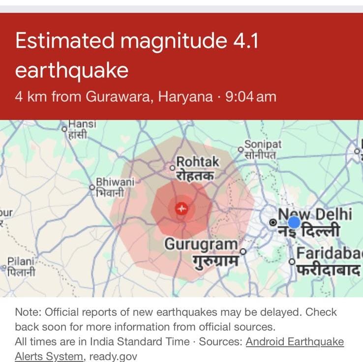 AmppComms's tweet photo. 4.8 magnitude earthquake struck near Jhajjar.

#earthquake https://t.co/6LzYQnPdz8