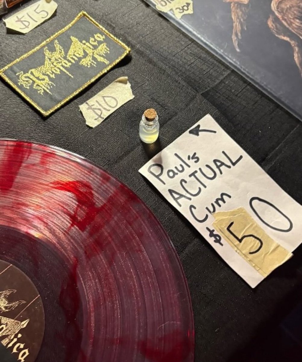 TheLoserOf08's tweet image. "Did you hear about the Ethel Cain discour-" yeah yeah whatever who cares, what really matters is that Profanatica are selling cum at their shows. music has never been so back
