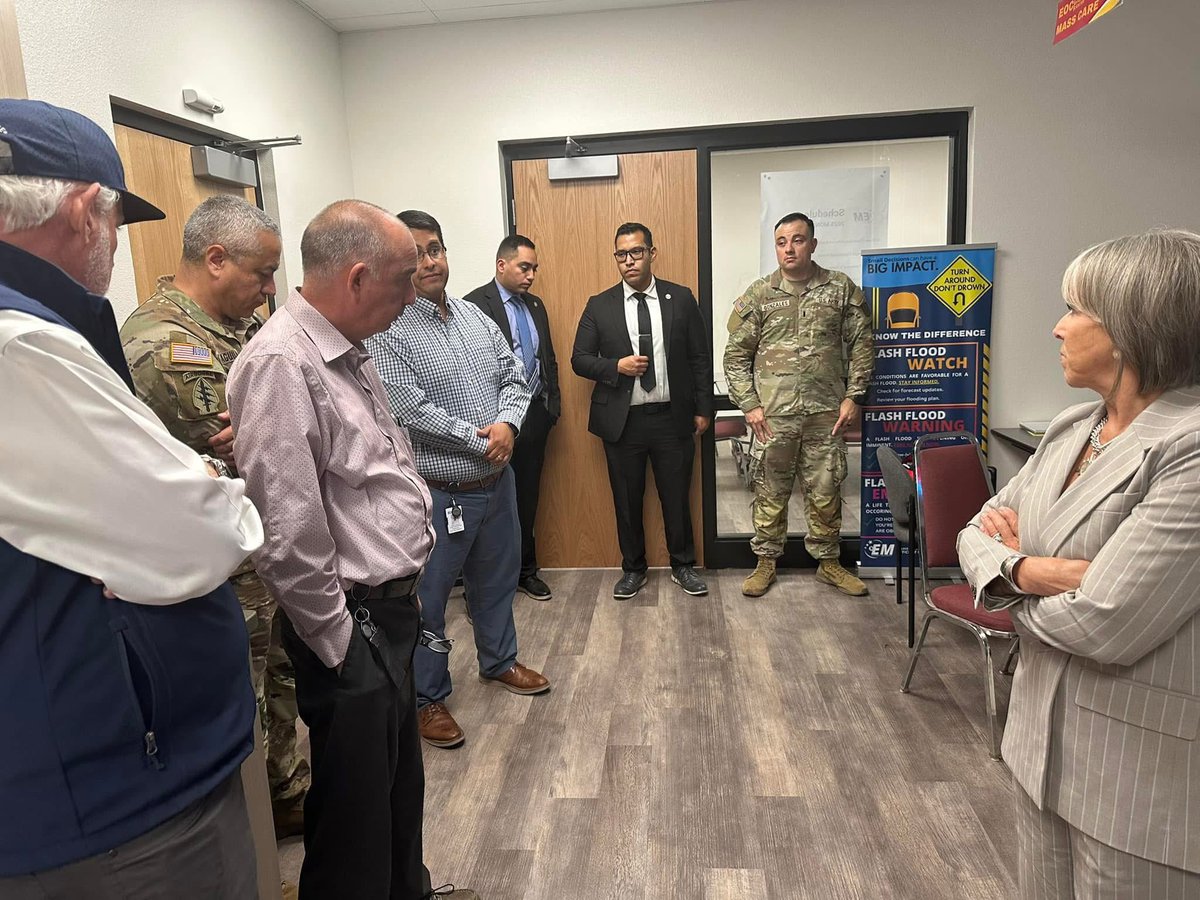 GovMLG's tweet image. Tonight, I met with Ruidoso’s emergency team and Mayor Lynn Crawford. I also spoke with DHS Secretary Noem, who’s expediting my request for federal aid after this deadly flooding. My administration is providing all available resources to help the @VillageRuidoso recover.