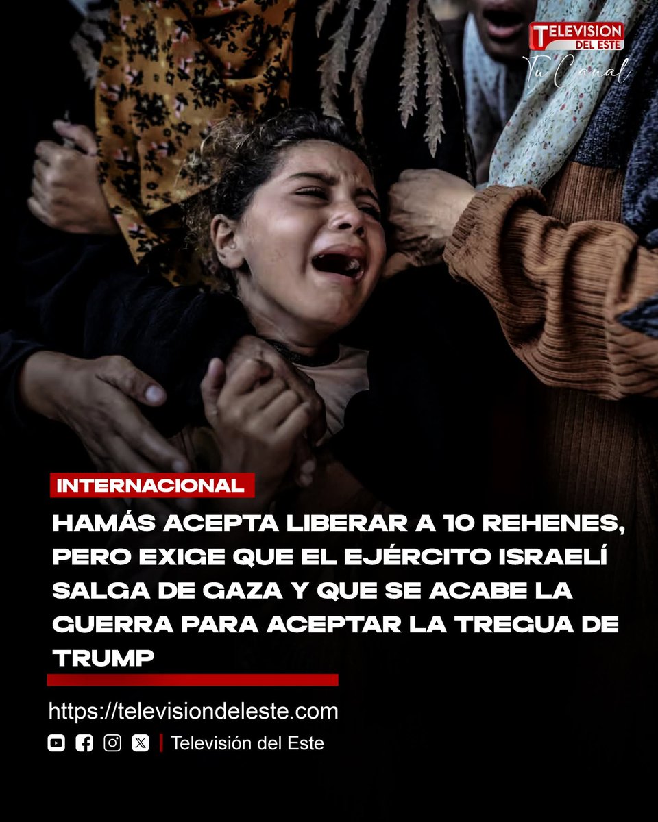 EsteTelevision's tweet photo. Trump impulsa tregua en Gaza mientras Israel mantiene bombardeos
La tregua en Gaza, promovida por Donald Trump, podría concretarse en “una o dos semanas”, según declaró este miércoles. Hamás ha aceptado liberar a 10 rehenes. https://t.co/7JZUNWxwWH