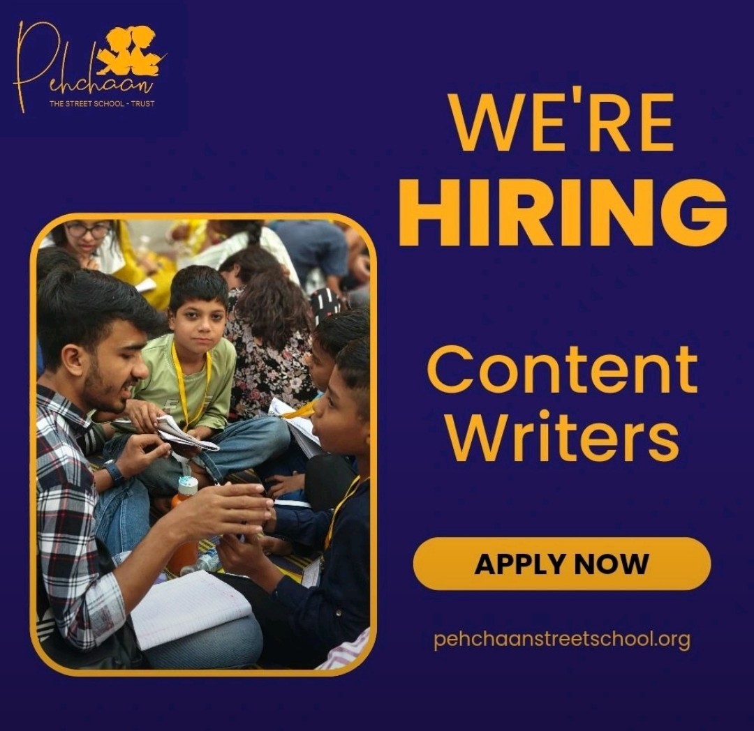 SredhaSS97's tweet photo. ✍️ Calling all storytellers!
Join Pehchaan – The Street School as a Content Writing Intern and use your words to spark change. 
Send your resume to sredhass97@gmail.com

#ContentWritingInternship #remotejob #PehchaanTheStreetSchool #WriteForChange  #onlineinternship https://t.co/rJmS4JKnYI