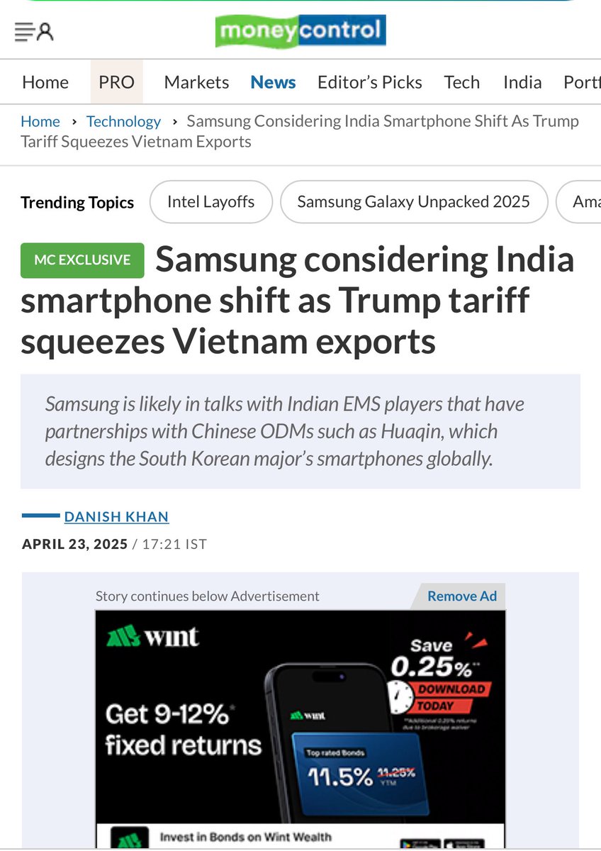 DanishKh4n's tweet photo. 🚨 In April, Moneycontrol reported that Samsung was considering shifting its smartphone production to India due to the Trump tariffs affecting exports from Vietnam. 

The company has now confirmed this in the US during media interaction. https://t.co/GEW5ZDuSxm