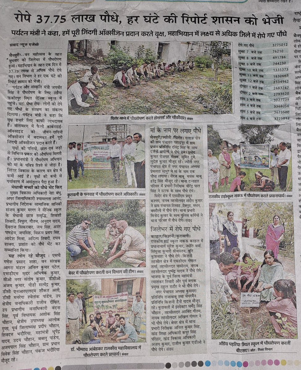 वन महोत्सव के तहत जिले में रोपे गरे 37.75 लाख पौधे