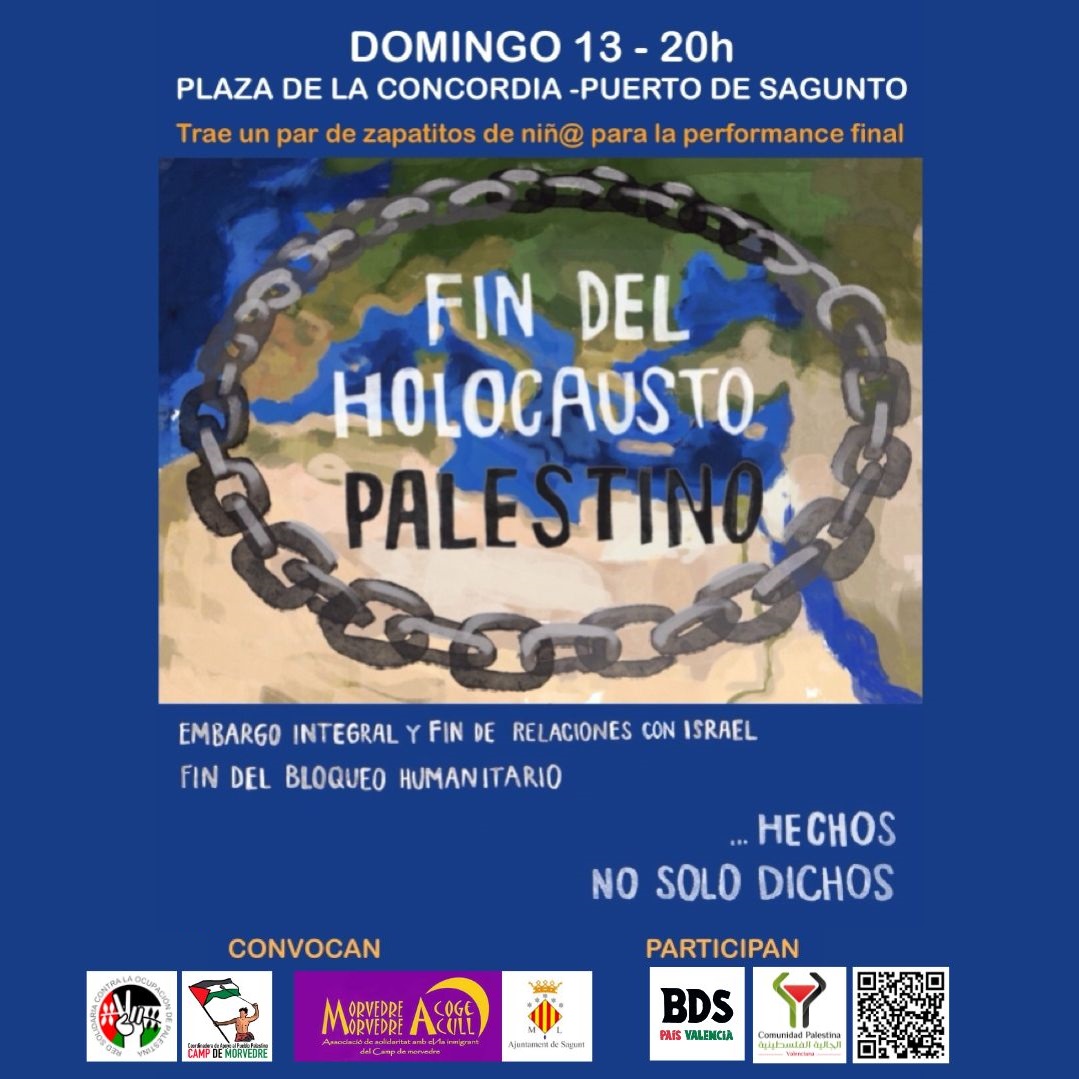 CCOOCMorvAPalan's tweet photo. 👥 @CCOOCMorvAPalan por el FIN DEL HOLOCAUSTO PALESTINO

Acude a la concentración convocada por Morvedre Acull y la CAP Camp (Coordinadora de Apoyo al Pueblo Palestino Camp de Morvedre), 
🗓️domingo 13 de Julio 
🕗20h
📍Plaza de la Concordia.Puerto de Sagunto https://t.co/8TpFjJNyYv