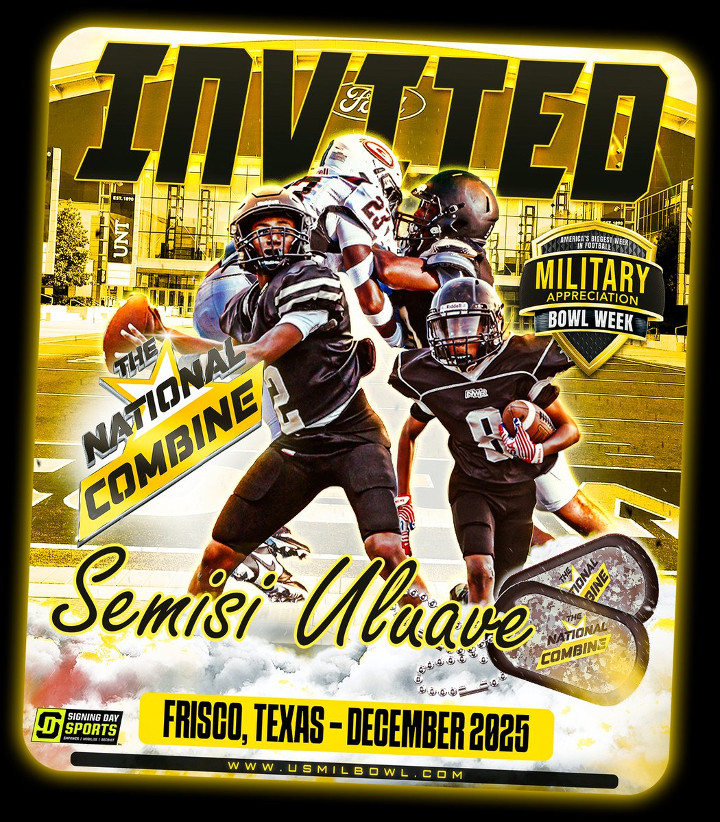 SemisiUluave's tweet image. Humbled and Grateful to receive an official invite to the @USArmyBowl National Combine in Texas - December 2025 - 6'6" 240 lbs. DE/OT
@joeray36 @VictorUnga @GregCooperUSA
@CoachTylerFunk @SDSports @JJKilgore_SDS @CSMITHSDSU
@ArmyBowlCombine @USArmyBowl
@PrepRedzoneUT…