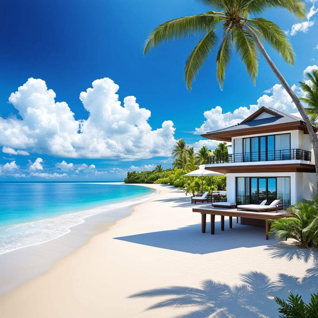 Beautiful Tropical Maldives Resort Hotel and Island With Beach and Sea for Holiday Vacation Background Concept.