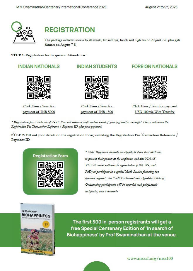 iaripusa1's tweet image. M.S. Swaminathan Centenary International Conference 2025
@mssrf @icarindia
