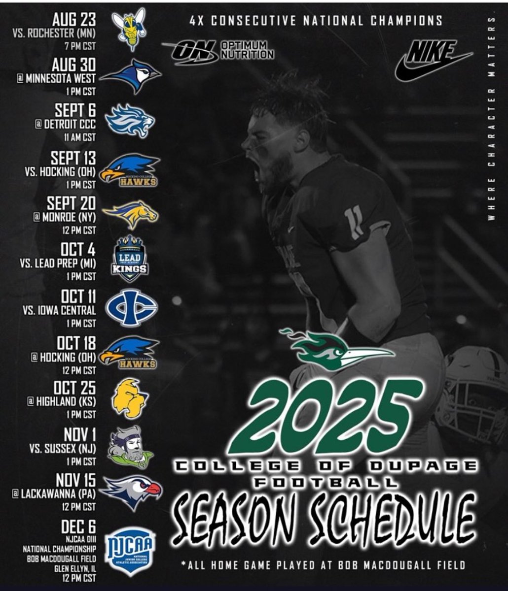 100FieldQuest's tweet image. Officially locking in @Dupage_Football on my 2025 season!! First JUCO on my #CollegeFieldQuest let’s go!!!!
Which home game should I go up for?! 👀
Follow on IG: @ CollegeFieldQuest