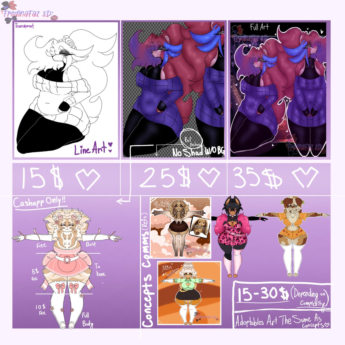 FredinaFaz's tweet photo. ����I have updated my commission sheet! formate more clean and hopefully understanding🌺

💕Boost This If You Can (Like And Retweet This) Helps Me Get My Stuff Out There!!💕

#commissionsopen #commsopen #commissions #commissionsheet #ArtistOnX https://t.co/40txe49AZH