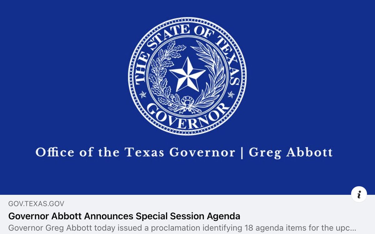 ElimPropertyTax's tweet image. GOV ABBOTT ANNOUNCES UPDATED AGENDA FOR THE SPECIAL SESSION
18 Items. Property Tax Included. But These Requirements may NOT allow our #EliminatePropertyTax Bill to be in Scope for the Session.
"CUT PROPERTY TAXES: Legislation reducing the property tax burden on Texans and…
