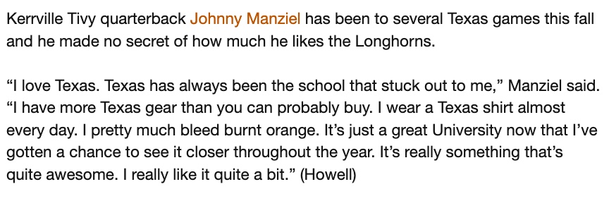 Geoff Ketchum (@gkketch) on Twitter photo This is a doozy of a set of quotes from <a href="/JManziel2/">Johnny Manziel</a> given to <a href="/Jason_Howell/">Jason Howell</a> in a 2010 Orangebloods War Room that I found tonight. This is a doozy of a set of quotes from <a href="/JManziel2/">Johnny Manziel</a> given to <a href="/Jason_Howell/">Jason Howell</a> in a 2010 Orangebloods War Room that I found tonight.