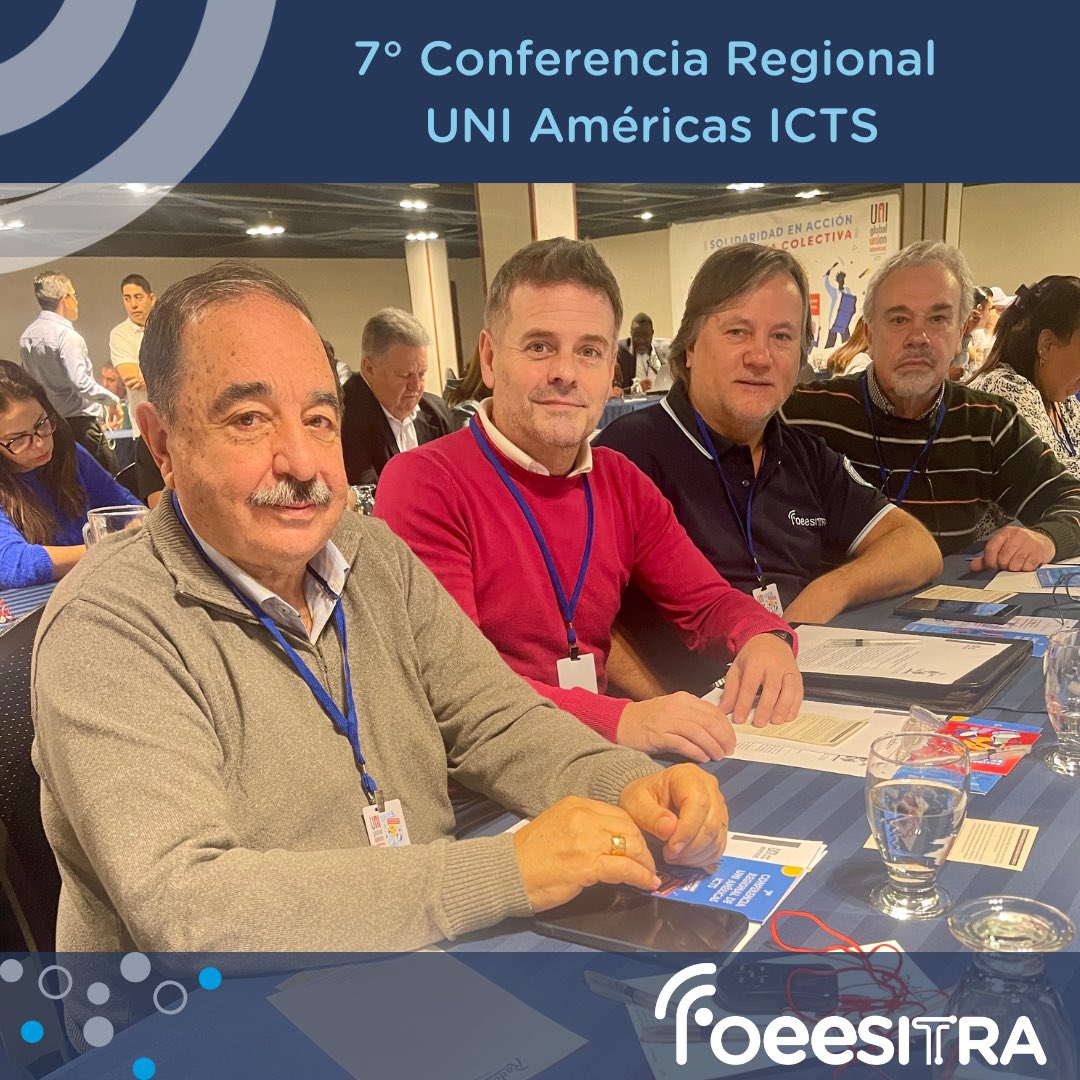 foeesitra's tweet photo. ☑️ FOEESITRA presente en la 7° Conferencia Regional de UNI ICTS

En el día de hoy, en la ciudad de Bogotá, Colombia, dio inicio la Conferencia Regional de UNI AMÉRICAS ICTS (Telecomunicaciones). 
Este cónclave que se realiza cada cuatro años tiene por finalidad establecer el plan estratégico de trabajo del sector para el período venidero. 
En estos dos días de intenso debate e intercambio de ideas e información, los Sindicatos de las Telecomunicaciones y las Tics de las Américas afiliados a UNI Global discutirán y aprobarán diversas mociones relacionadas con la Nuevas formas de trabajo, los avances Tecnológicos, los escenarios políticos y el fortalecimiento del poder sindical ante las empresas Multinacionales. 
La Conferencia está encabezada por la compañera Maricarmen Llamas del STRM de México, actual presidenta del Comité, acompañada por Benjamin Parton, Jefe del departamento mundial de UNI ICTS y Márcio Monzane, Secretario Regional de UNI Américas. 
Se encuentran representando a FOEESITRA, nuestro Secretario General Daniel Rodríguez, secundado por los compañeros Marcelo Trujillo y Silvio Woollands. 
Cabe destacar que en el día de mañana, se realizarán las elecciones donde se consagrará al nuevo Presidente y se renovará el Comité Regional por los próximos 4 años. 

#foeesitra #relacionesinternacionales #uniamericas #uniicts #unitelecomunicaciones #unitics #uniglobal