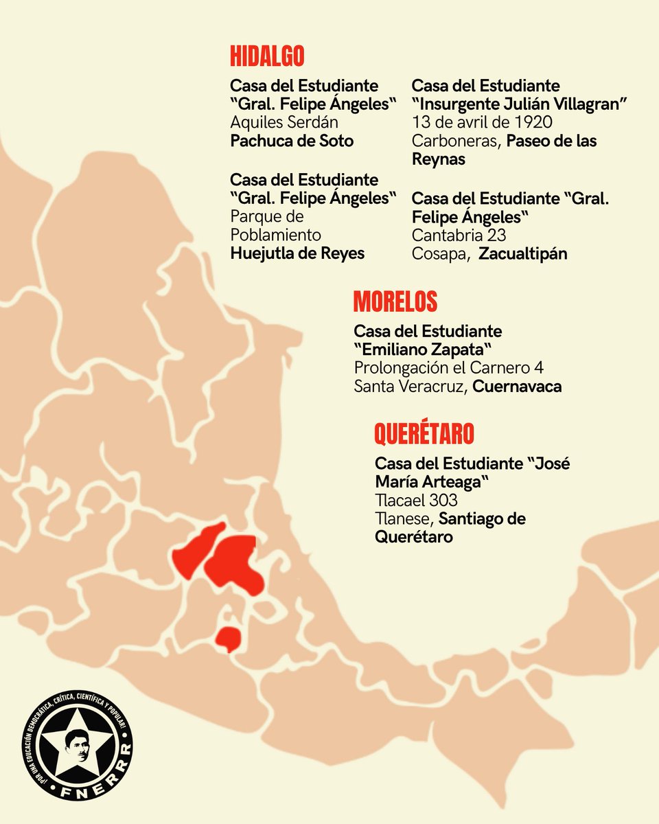 FNERRR_NACIONAL's tweet photo. 🔴 ¿𝙔𝙖 𝙘𝙤𝙣𝙤𝙘𝙚𝙨 𝙡𝙖𝙨 𝘾𝙖𝙨𝙖𝙨 𝙙𝙚𝙡 𝙀𝙨𝙩𝙪𝙙𝙞𝙖𝙣𝙩𝙚 𝙖𝙛𝙞𝙡𝙞𝙖𝙙𝙖𝙨 𝙖 𝙡𝙖 #𝙁𝙉𝙀𝙍𝙍𝙍? 🧐🏠

¡Actualmente existen 73 Casas del Estudiante distribuidas a lo largo y ancho del país!
🏢🇲🇽

Si deseas más información, no dudes en enviarnos un mensaje. 📩💬 https://t.co/x9eEQIw0tO