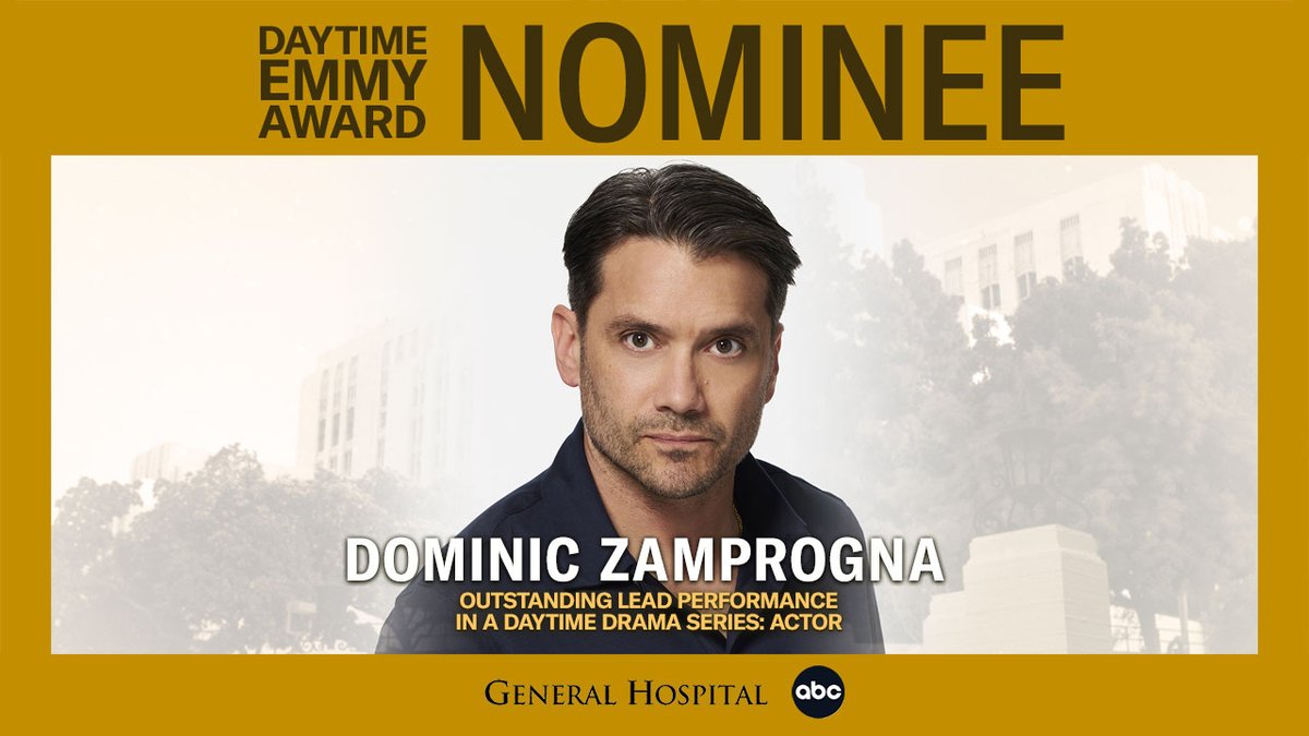 Please help us congratulate Dominic Zamprogna on his <a href="/DaytimeEmmys/">Daytime Emmys</a> Nomination for Outstanding Lead Performance in a Daytime Drama Series: Actor! 👏👏👏 #DaytimeEmmys #GH #GeneralHospital
