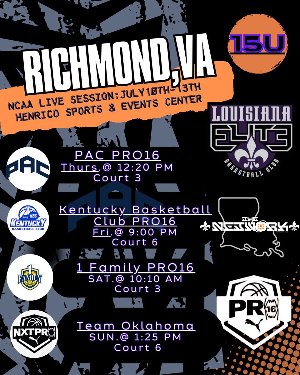 Louisiana Network Basketball (@lanetworkbball) on Twitter photo Coaches Here is La Elite PRO16 schedule for Richmond , VA Live session <a href="/PRO16League/">PRO16/NXTPRO League</a> Coaches Here is La Elite PRO16 schedule for Richmond , VA Live session <a href="/PRO16League/">PRO16/NXTPRO League</a>