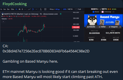 NotFloydG's tweet photo. Based Manyu looking good - https://t.co/2ZZtN0eghP

CA: 0x38dA67e7256e2Eec878B6D83A6Fb6a4564C98e2D

Called at 150k in my channel  - 350k ATH just hit.

https://t.co/uRuUzDklfR https://t.co/sfleCMyPZ6