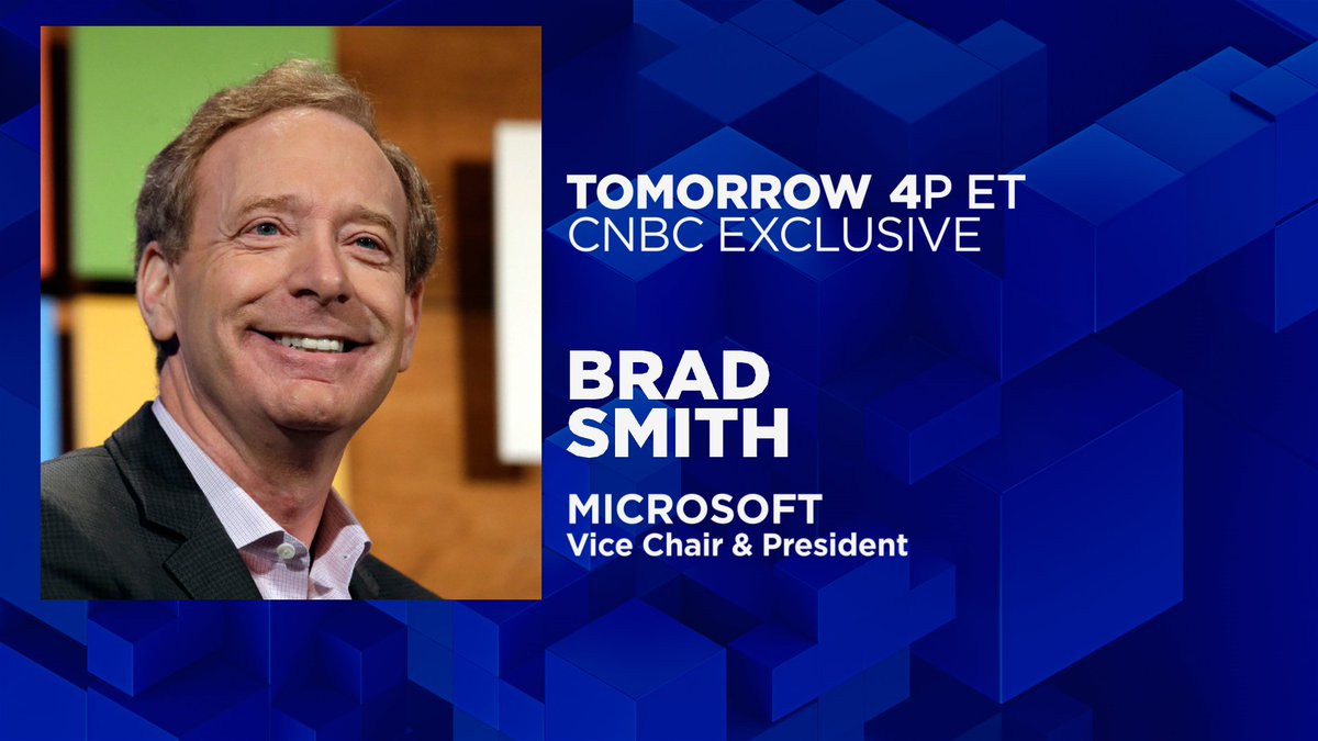 TOMORROW: Don't miss <a href="/jonfortt/">Jon Fortt</a>'s #CNBCExclusive with $MSFT Vice Chair and President <a href="/BradSmi/">Brad Smith</a> on the global AI policy landscape, tech regulation and the Microsoft/OpenAI relationship

👇👇👇