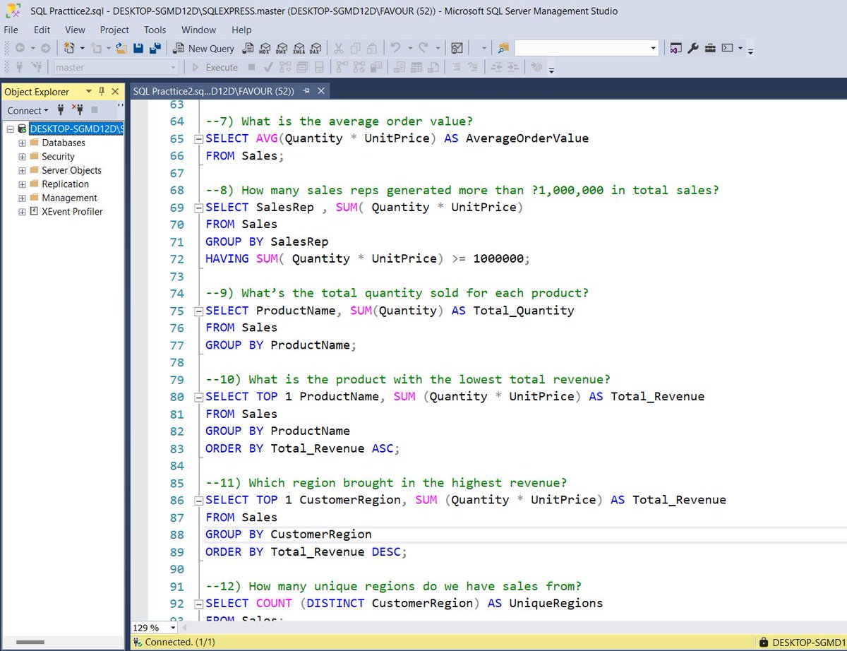 Favxander_'s tweet image. Hey all!

Been offline for a bit, but I’ve kept practicing SQL!
It’s tough at first, but with steady effort, I’m still crushing it. 💪 

#DataAnalytics #Data #SQLPractice #LearningJourney
