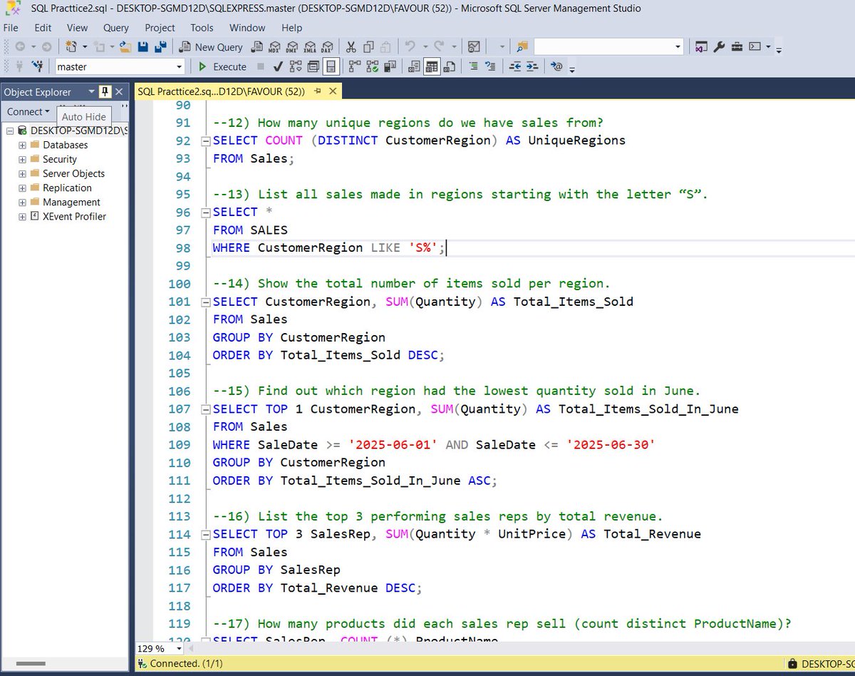 Favxander_'s tweet image. Hey all!

Been offline for a bit, but I’ve kept practicing SQL!
It’s tough at first, but with steady effort, I’m still crushing it. 💪 

#DataAnalytics #Data #SQLPractice #LearningJourney