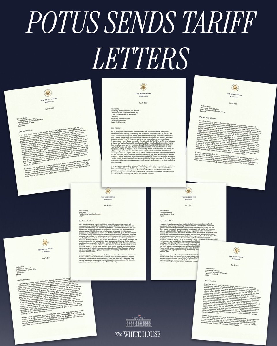 You get a letter! You get a letter!
 
President Donald J. Trump sends out letters regarding trade. AMERICA FIRST🇺🇸