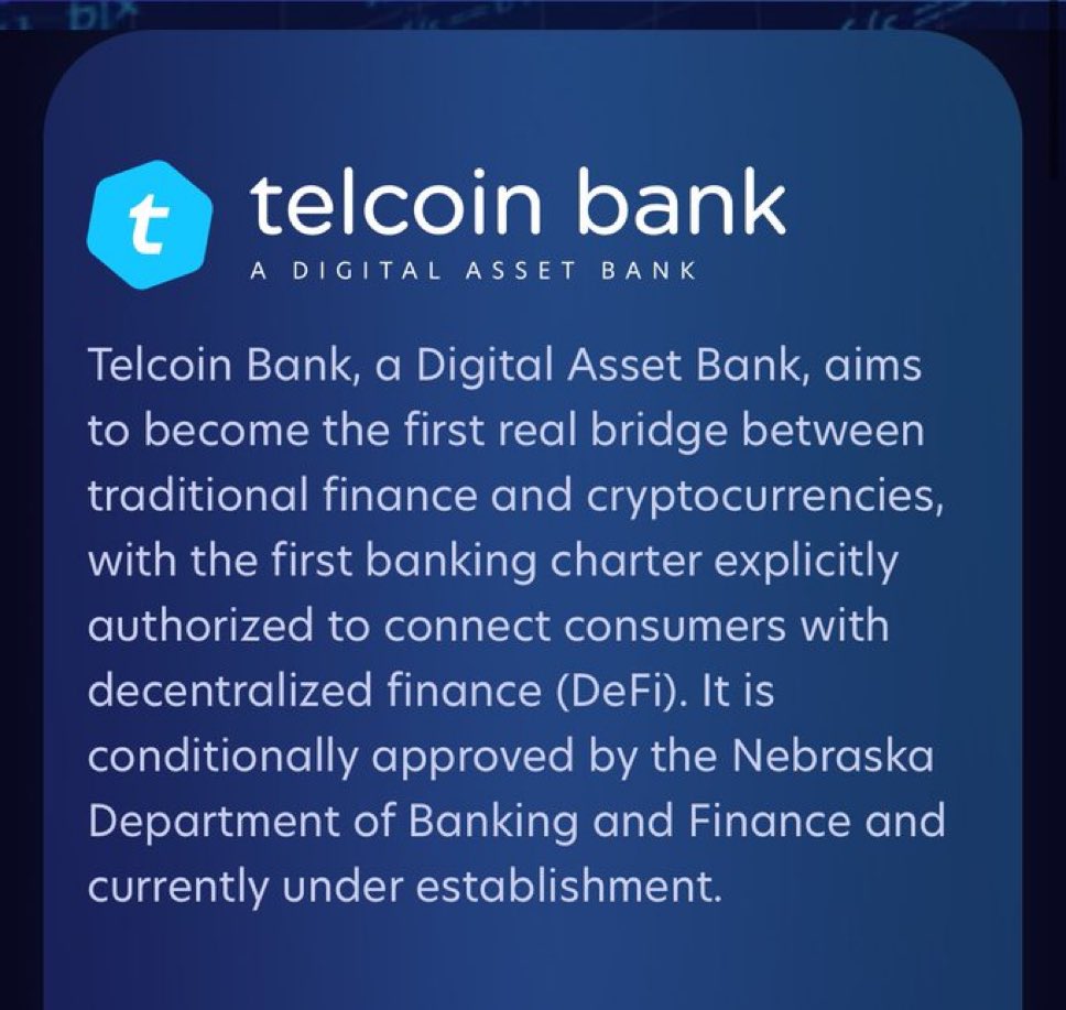 The first crypto bank #Telcoin starting in September. 🚀