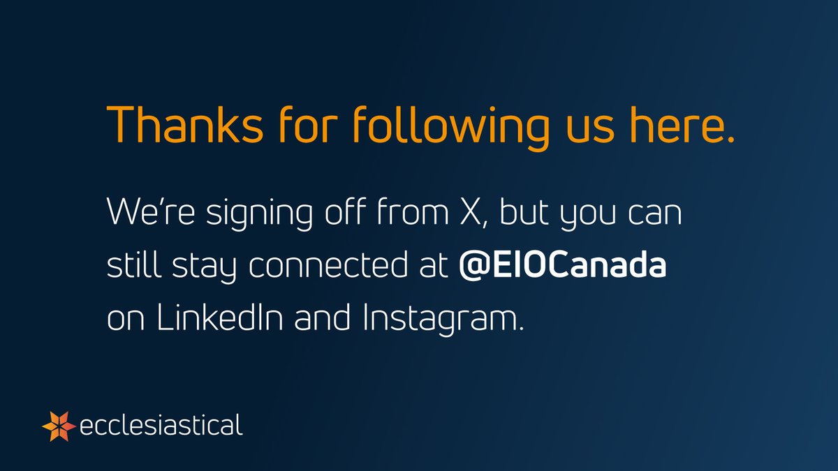 This will be our final post on X as we're focusing our updates and engagement on platforms that help us better connect with you. Follow us at <a href="/EIOCanada/">Ecclesiastical Insurance Office plc</a> on LinkedIn or Instagram for the latest news, insights, and updates. Thank you for being part of the conversation here.