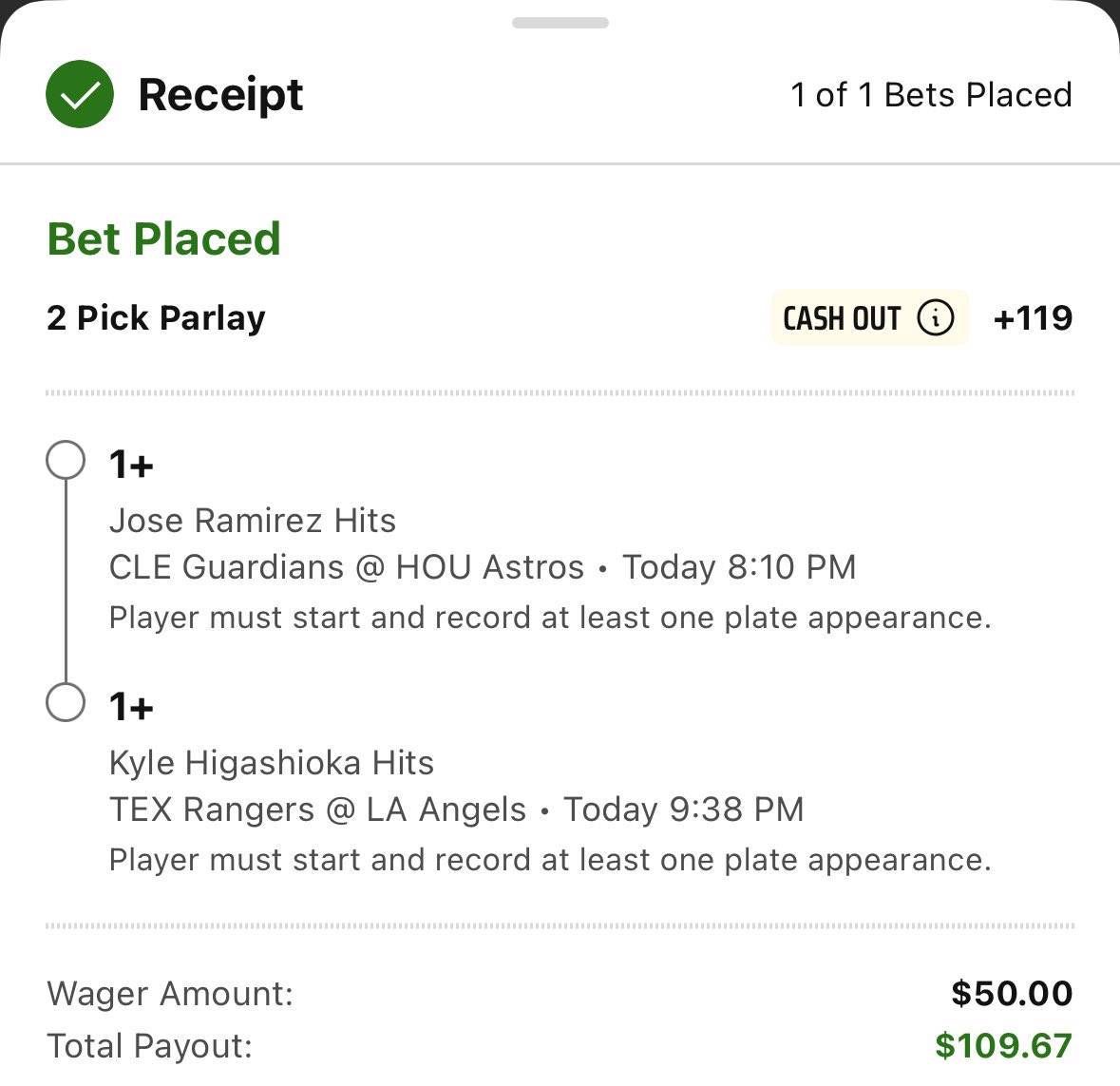 plbhonda's tweet image. Betting home runs aren’t fun anymore. Or profitable. 

Just double your money and move on. 

Tonight’s is Jose and Higgy for a base hit.