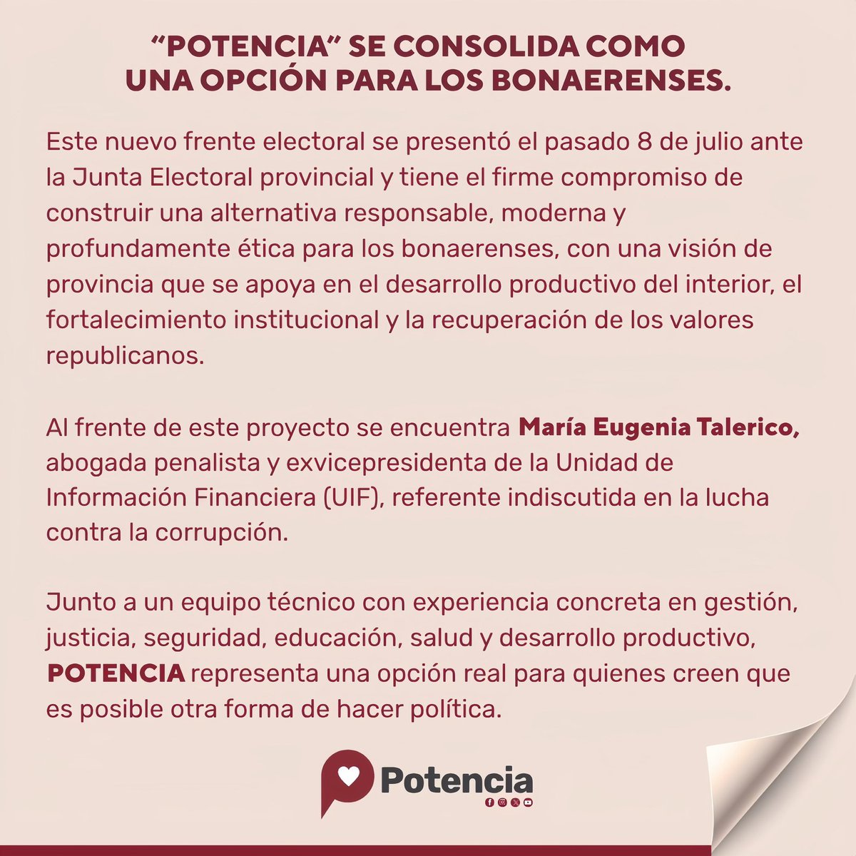 PotenciaBA's tweet photo. POTENCIA ya es una realidad.
Con el MID y UNIR inscribimos la alianza para competir en PBA. 

Vamos con @eugetale por el cambio real y profundo en nuestra provincia de Buenos Aires 💪🏻 https://t.co/o0PMMkpiL3