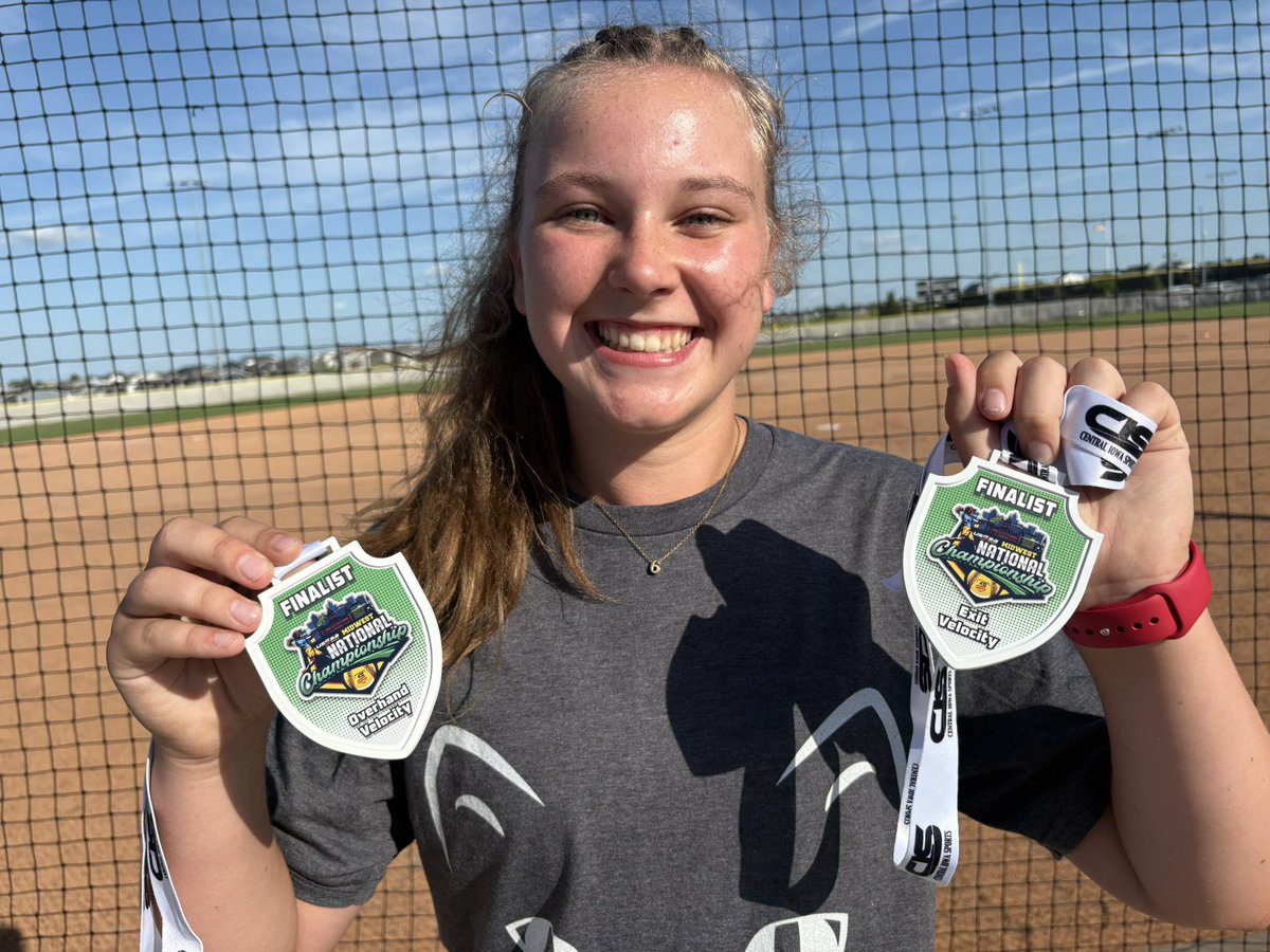 TWO FOR TWO, FOR TWO!  Congratulations to Harper Wright (#6 C/OF/1B Crystal Lake Central 2028) winning 2nd place for best overhand throw velo and bat exit velo, 2024 and 2025 at USSSA Nats in Des Moines, IA, 7/9/25