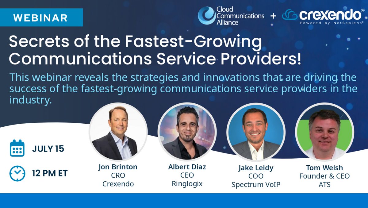 What’s fueling the rise of today’s most successful communications service providers?

Join Crexendo for a powerhouse panel of high-growth providers revealing the real strategies behind their explosive success.

Register Today: bit.ly/4nwM7IF

#Crexendo