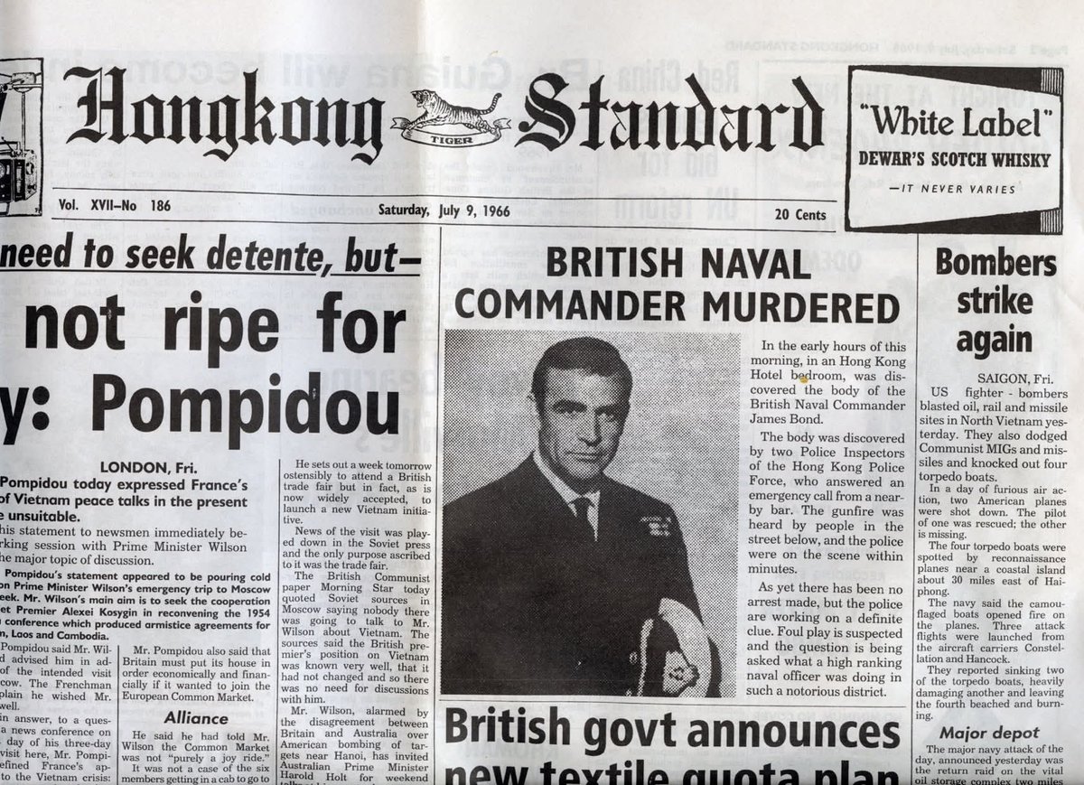 James Bond's obituary from "You Only Live Twice" hit cinema newspapers on this day in 1966. 

Originally written by Ian Fleming for the novel (and later referenced in "Skyfall"), it highlights Bond's career and his perceived demise.