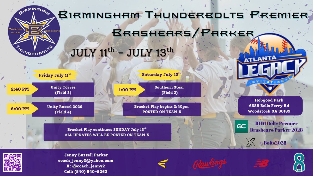 Samantha Johnson (@sam_johnson99) on Twitter photo Super excited to be in Atlanta this weekend at the Atlanta Legacy Invitational. We are playing in the 16U division⚡️
📍Hobgood Park , Wood Stock GA.
<a href="/Bolts2028/">Bham Bolts 2028 Premier | Brashears/Parker</a> <a href="/BHMBoltsOrg/">Birmingham Thunderbolts Organization</a> <a href="/coach_jenny2/">Jenny Buzzell-Parker</a> <a href="/ShaneCahalan/">SC Catching</a> <a href="/dtc81/">David Crockett †</a> <a href="/E_johnson3011/">eric johnson</a> <a href="/jacobbrashears/">Jacob Brashears</a> <a href="/TOP_D1RECRUITS/">Softball Top Preps Retweet</a> <a href="/SBRRetweets/">Softball Recruiting Reposts</a> Super excited to be in Atlanta this weekend at the Atlanta Legacy Invitational. We are playing in the 16U division⚡️
📍Hobgood Park , Wood Stock GA.
<a href="/Bolts2028/">Bham Bolts 2028 Premier | Brashears/Parker</a> <a href="/BHMBoltsOrg/">Birmingham Thunderbolts Organization</a> <a href="/coach_jenny2/">Jenny Buzzell-Parker</a> <a href="/ShaneCahalan/">SC Catching</a> <a href="/dtc81/">David Crockett †</a> <a href="/E_johnson3011/">eric johnson</a> <a href="/jacobbrashears/">Jacob Brashears</a> <a href="/TOP_D1RECRUITS/">Softball Top Preps Retweet</a> <a href="/SBRRetweets/">Softball Recruiting Reposts</a>