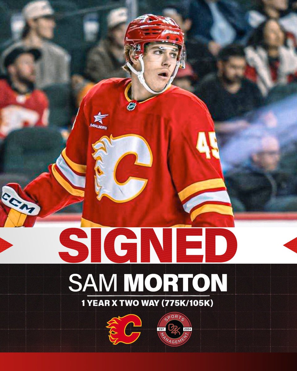 Sam the man 🔥 Congratulations to O2K client Sam Morton on signing a 1 year, two-way contract extension with the @nhlflames!