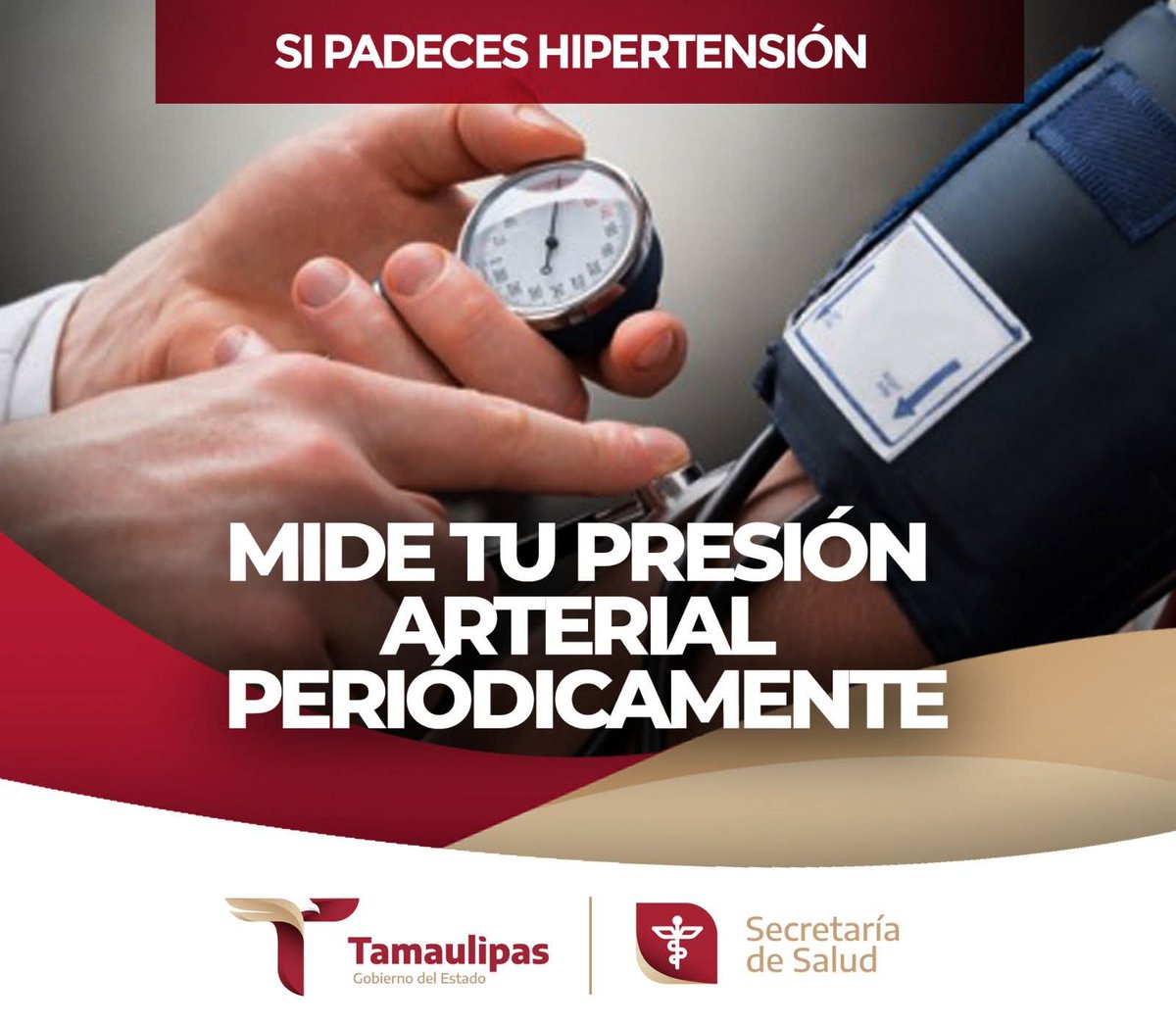 TamaulipasSalud's tweet photo. Si padeces hipertensión mide tu presión arterial periódicamente, evita la aparición de enfermedades cardiovasculares, como angina de pecho, infarto agudo al miocardio, accidentes vasculares cerebrales, insuficiencia cardiaca y renal.

#YoMeCuidoYCuidoALosDemás #TodosPorLaSalud https://t.co/0W6sL7nLac