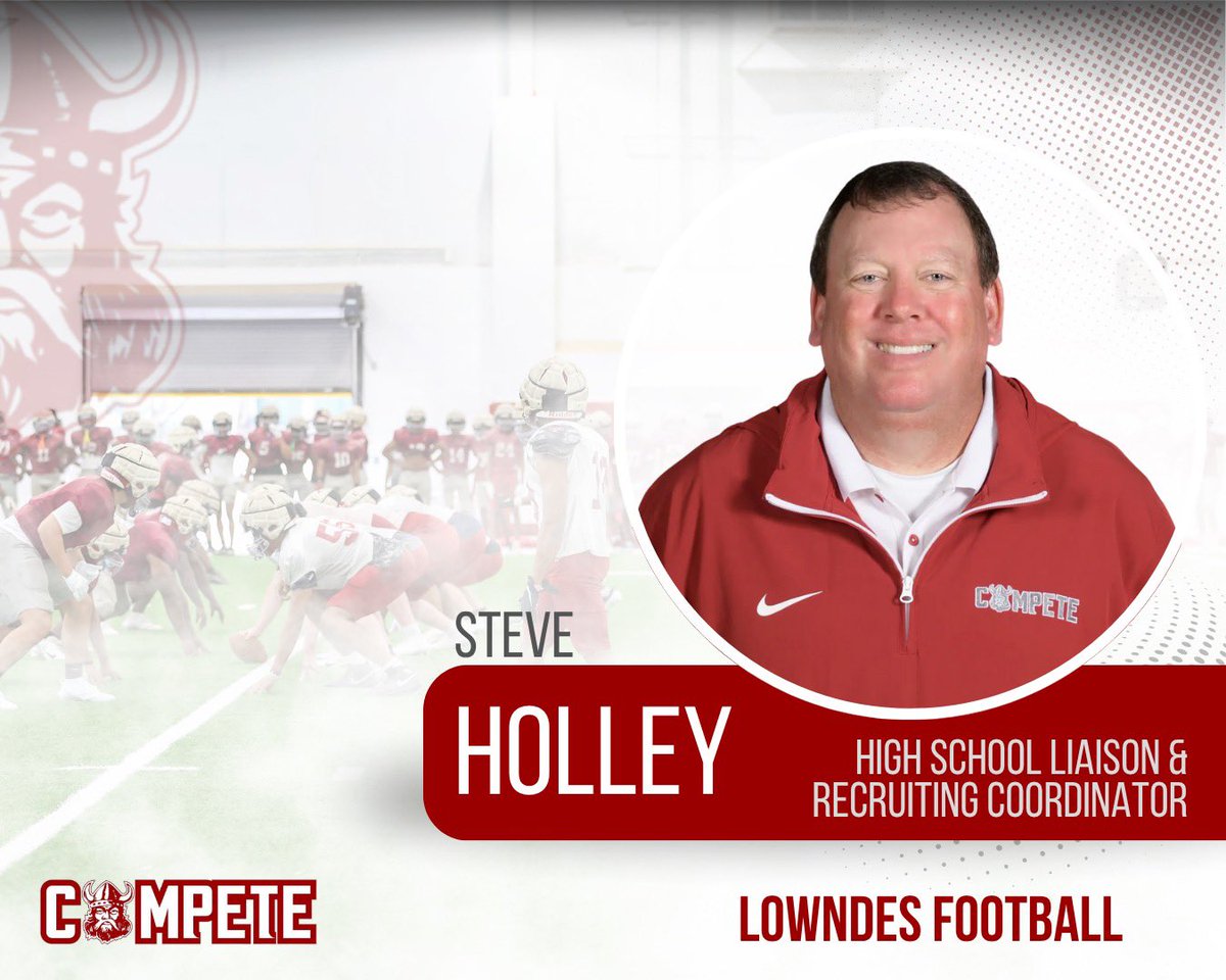 Adam Carter (@cartervikingsfb) on Twitter photo Coach Steve Holley <a href="/CoachHolley5/">Steve Holley</a> is moving into off the field role for the Vikings. Coach will be our HS liaison and college recruiting coordinator
College coaches please reach out to him for updated prospect info or any film needs.
Steveholley@lowndes.k12.ga.us Coach Steve Holley <a href="/CoachHolley5/">Steve Holley</a> is moving into off the field role for the Vikings. Coach will be our HS liaison and college recruiting coordinator
College coaches please reach out to him for updated prospect info or any film needs.
Steveholley@lowndes.k12.ga.us